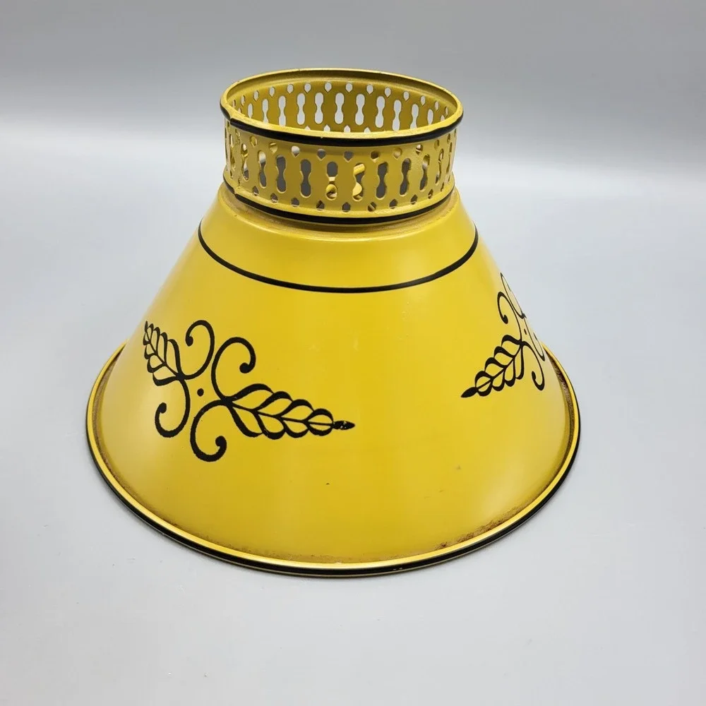 Vintage MCM Metal Lamp Shade Cover Toleware Harwest Gold Yellow Replacement